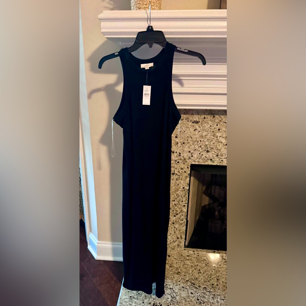 Loft black midi dress bodycon slit xs nwt